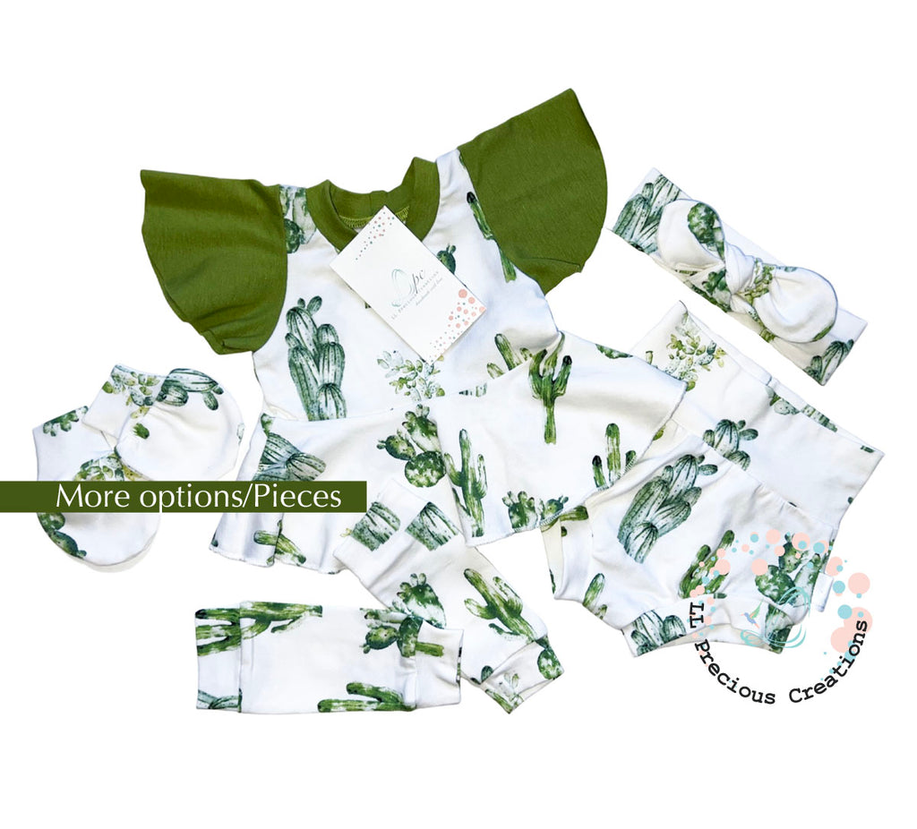 Cactus Baby Girl Peplum Bummie Coming Home Outfit #floralbabyoutfit #peplum #peplumbabytop #newbornbabygirl #cominghomeoutfit #babygift #llpreciouscreations