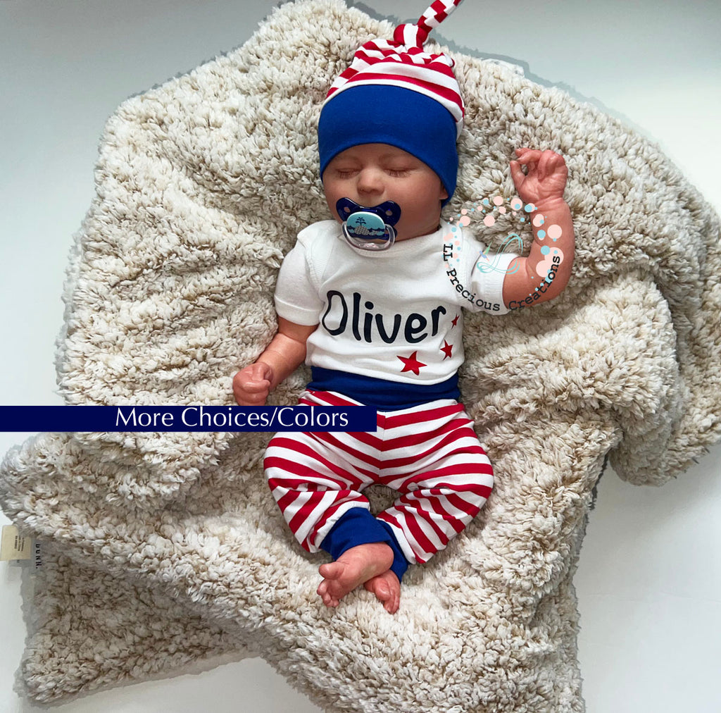 Personalized Patriotic Red Stripes 4th of July Gender Neutral outfit Baby's First Independence Day outfit #llpreciouscreations #4thofJuly #Independencedayoutfit #4thofJulybaby #babygirloutfit #babyboyoutfit #redstripes #bluestripes #starsandstripes #cominghomeoutfit #baby'sfirstof4th 