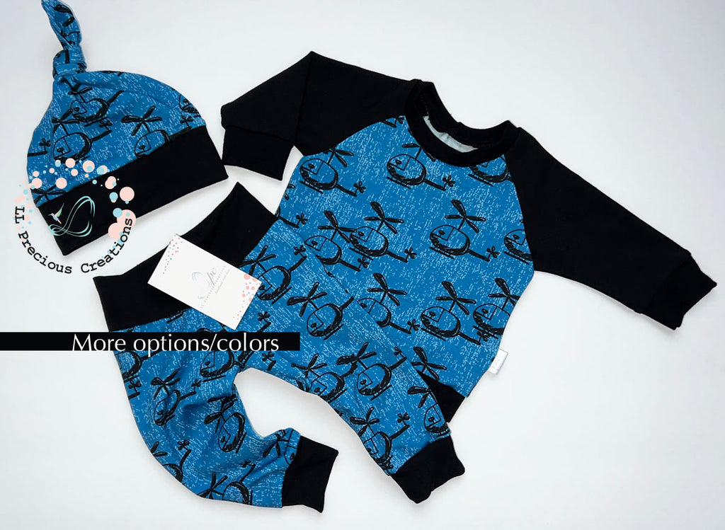 LL Precious Creations Helicopter Blue Baby Boy Outfit 