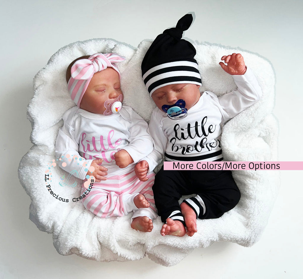 Twin Matching Coming Home Outfits Little Brother Little Sister LLPreciouscreations #llpreciouscreations #littlesister #littlebrother #twins #newborntwins #babyboyoutfit #babygirloutfit #cominghomeoutfit #personalizedoutfit #newborntwins #babygift #babyshowergift #hospitalbabyoutfit #handmade #boygirltwins #matchingbabyoutfits #siblingoutfits #babyclothes