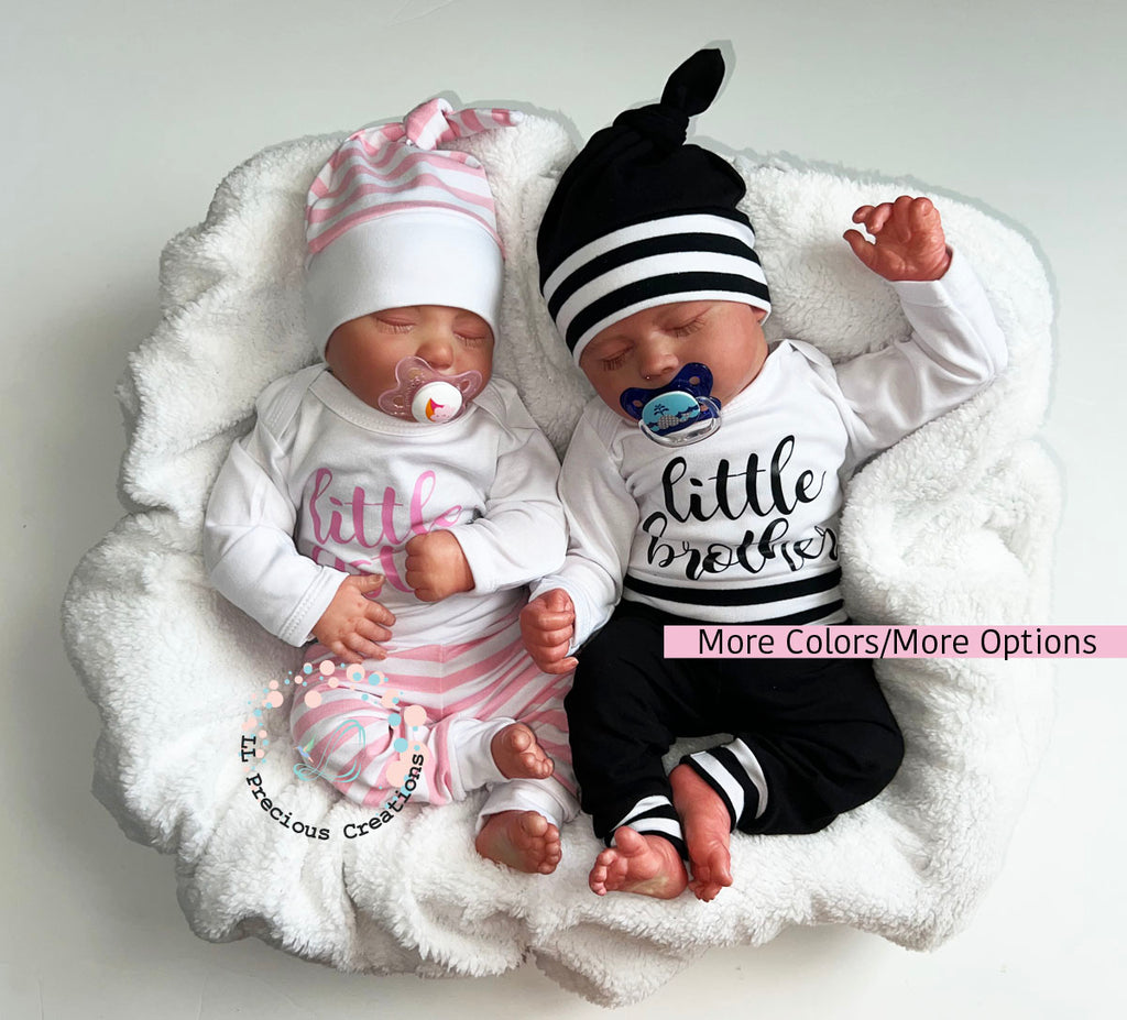 Twin Matching Coming Home Outfits Little Brother Little Sister LLPreciouscreations #llpreciouscreations #littlesister #littlebrother #twins #newborntwins #babyboyoutfit #babygirloutfit #cominghomeoutfit #personalizedoutfit #newborntwins #babygift #babyshowergift #hospitalbabyoutfit #handmade #boygirltwins #matchingbabyoutfits #siblingoutfits #babyclothes