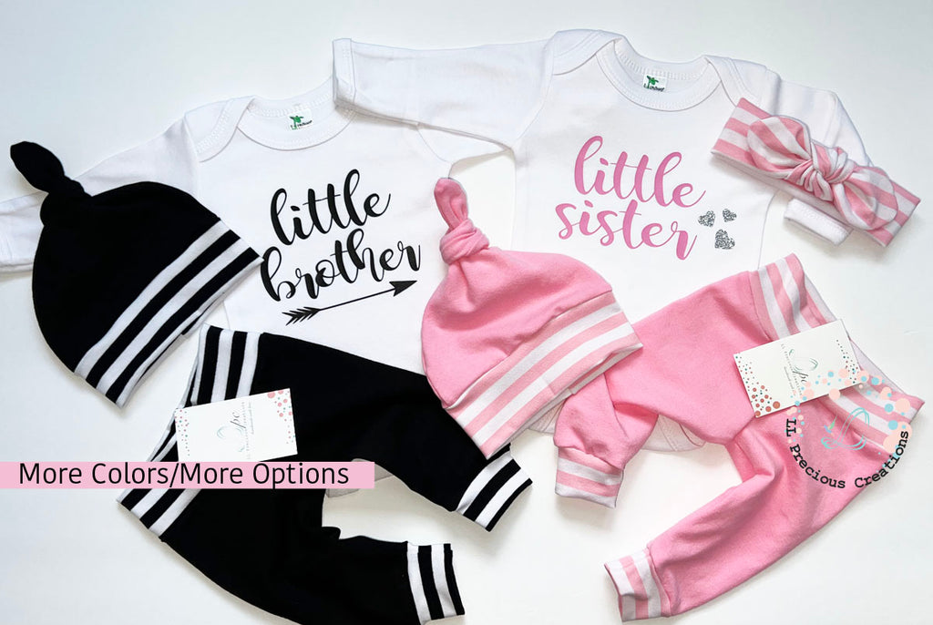 Little Sister Little Brother Gender Neutral Twin Matching Newborn Coming Home Outfits #llpreciouscreations #newborntwins #newborgirlboy #helloworld #littlesister #littlebrother #newborntwins #newbornbabygirl #newbornbabyboy #personalizedoutfit