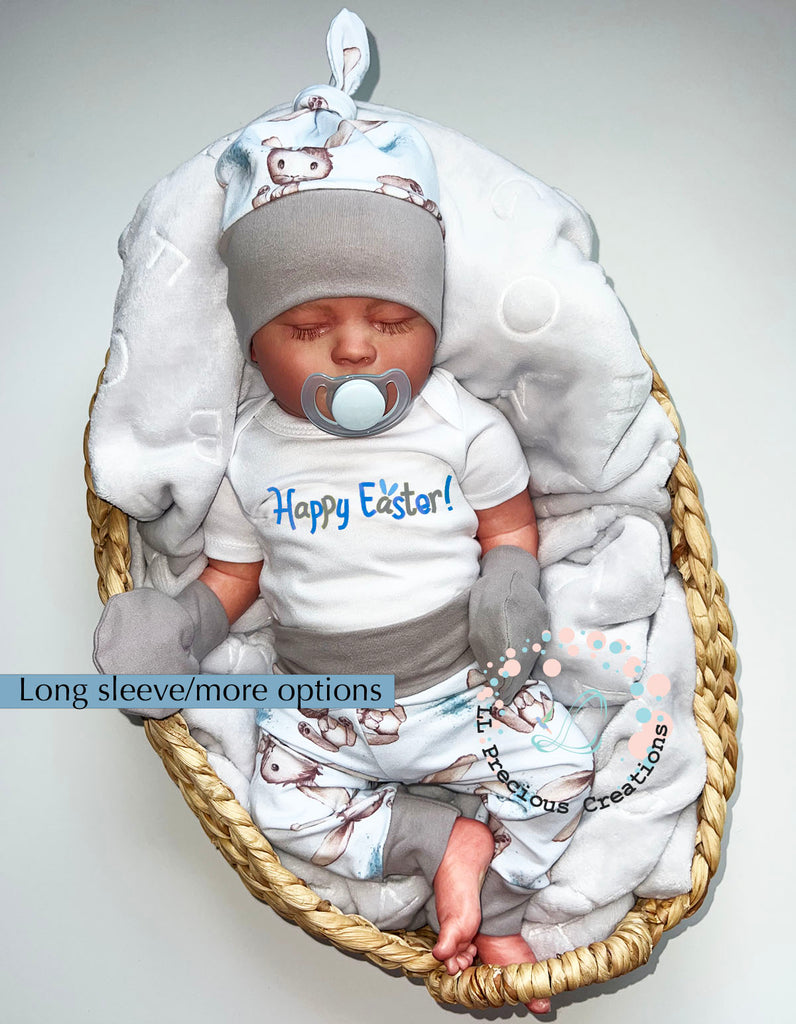 Happy Easter Baby Boy Outfit Set Blue Bunny Outfit Newborn Baby Outfit by LL Precious Creations #baby's1stEaster #happyEaster #Easterbabyboy #bluebunny  #newbornbaby #newbornoutfit #Easterbaby #Easteroutfit #FirstEaster #babyoutfit #cominghomeoutfit #newbornbabygirl #newborbabyboy #unisexbabyoutfit #bunnyoutfit #Easter2024