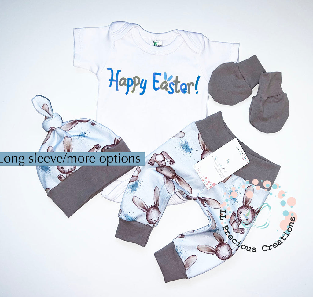 Happy Easter Baby Boy Outfit Set Blue Bunny Outfit Newborn Baby Outfit by LL Precious Creations #baby's1stEaster #happyEaster #Easterbabyboy #bluebunny  #newbornbaby #newbornoutfit #Easterbaby #Easteroutfit #FirstEaster #babyoutfit #cominghomeoutfit #newbornbabygirl #newborbabyboy #unisexbabyoutfit #bunnyoutfit #Easter2024