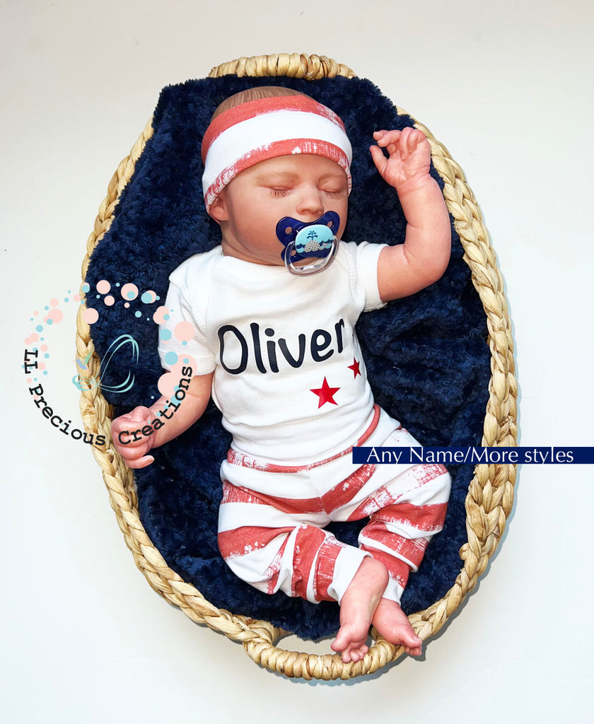 Personalized Patriotic Red Stripes 4th of July Gender Neutral outfit Baby's First Independence Day outfit #llpreciouscreations #4thofJuly #Independencedayoutfit #4thofJulybaby #babygirloutfit #babyboyoutfit #redstripes #bluestripes #starsandstripes #cominghomeoutfit #baby'sfirstof4th 