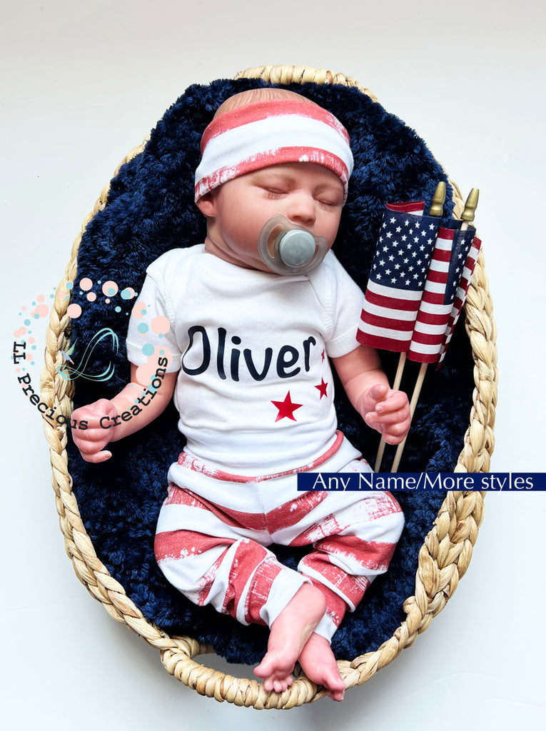 Personalized Patriotic Red Stripes 4th of July Gender Neutral outfit Baby's First Independence Day outfit #llpreciouscreations #4thofJuly #Independencedayoutfit #4thofJulybaby #babygirloutfit #babyboyoutfit #redstripes #bluestripes #starsandstripes #cominghomeoutfit #baby'sfirstof4th 