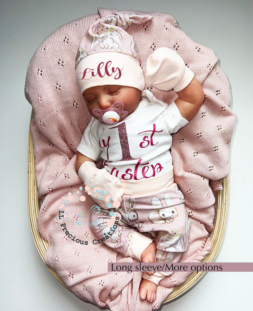 Personalized Baby's 1st Easter Outfit Set Pink Bunny Outfit Newborn Baby Outfit by LL Precious Creations #baby's1stEaster #newbornbaby #personalizedeasteroutfit #personalizedoutfit #newbornoutfit #Easterbaby #Easteroutfit #FirstEaster #babyoutfit #cominghomeoutfit #newbornbabygirl #newborbabyboy #unisexbabyoutfit #bunnyoutfit #Easter2024