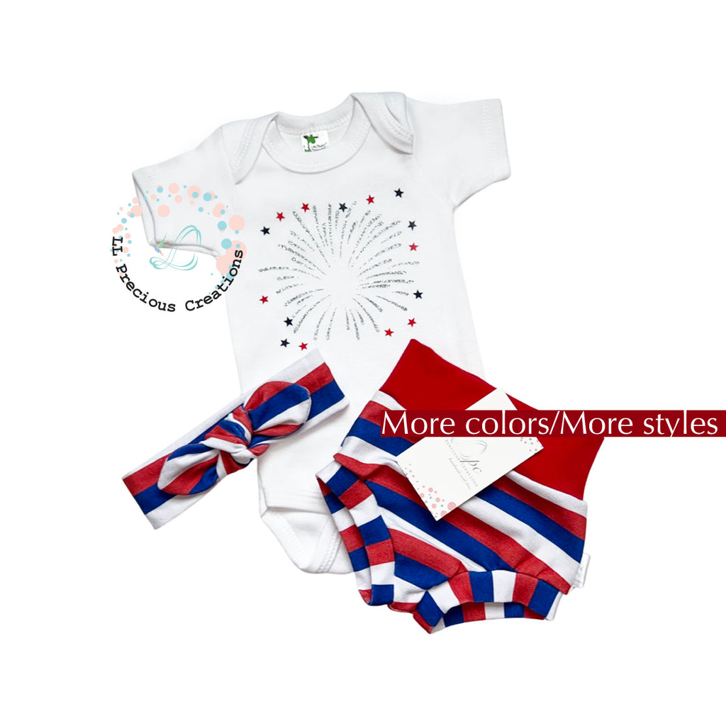 Patriotic Baby's 1st Fourth of July Independence BAby Girl Outfit Baby's First Patriotic Day outfit #llpreciouscreations #4thofJuly #Independencedayoutfit #babybummies #highwaistbummies #legwarmers #redandblue #bluestars #4thofJulybaby #babygirloutfit #babyboyoutfit #redstripes #bluestripes #starsandstripes #cominghomeoutfit #baby'sfirstof4t