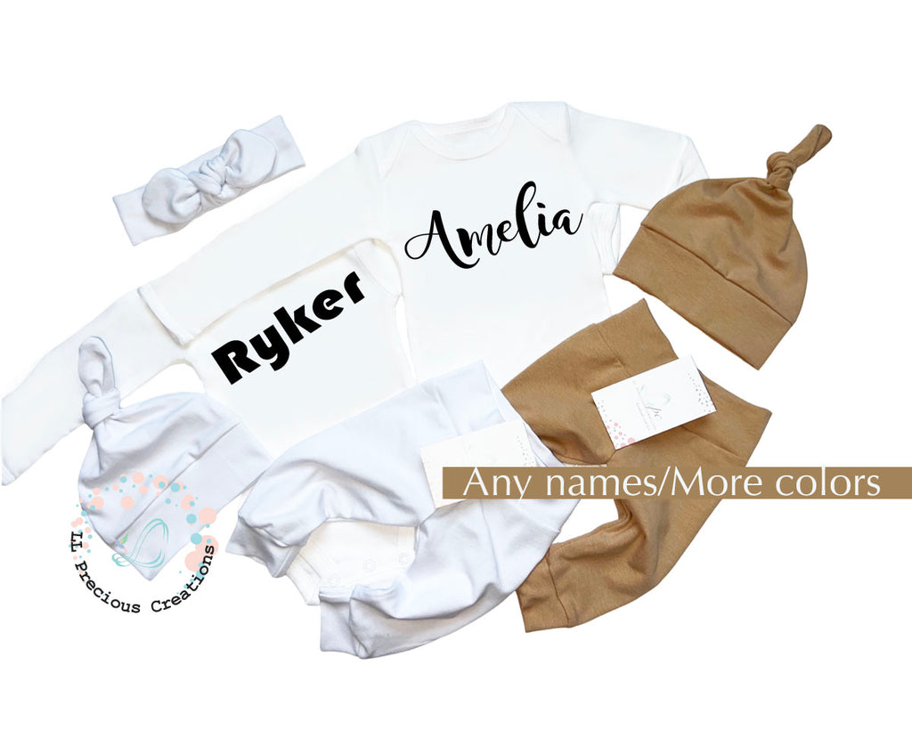 Personalized Little Sister Little Brother Gender Neutral Twin Matching Newborn Coming Home Outfits #llpreciouscreations #newborntwins #newborgirlboy #helloworld #littlesister #littlebrother #newborntwins #newbornbabygirl #newbornbabyboy #personalizedoutfit