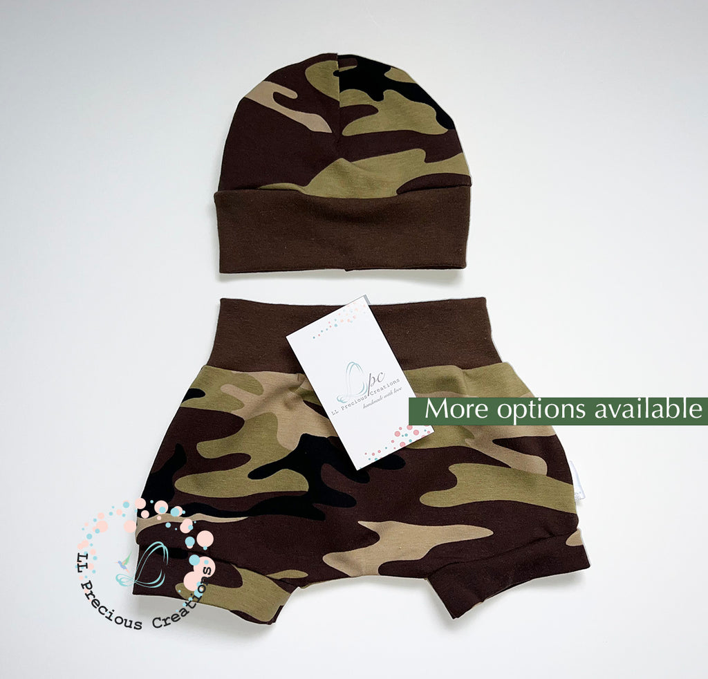 Camouflage Baby Boy Harem Shorts Beanie Outfit by LL Precious Creations #llpreciouscreations #babygift #newborngift #cominghomeoutfit #babyboyoutfit #newbornbabyboy #brownbabyoutfit #harempants #camouflagebabyoutfit #haremshorts #cominghomeoutfit #toddlerclothes #toddlerharemshorts #babyboyshorts #babyboyoutfit #summerbabyoutfit 