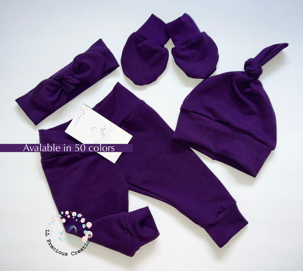 Gender Neutral Any Color Baby Leggings Headband Hat Outfit by LL Precious Creations #babyoutfit #solidcolorleggings #babypants #newbornbabyoutfit #babygirloutfit #babyboyoutfit #babyboypants #solidcolorbabyleggings #cominghomeoutfit #newbornbabygirl #babygift #babyshowergift #llpreciouscreations