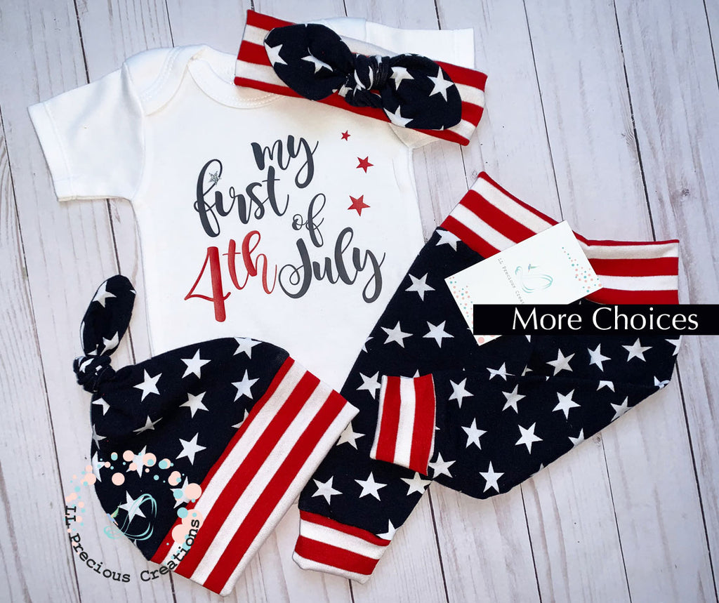 My 1st Patriotic 4th of July Gender Neutral outfit Baby's First Independence Day outfit #llpreciouscreations #4thofJuly #Independencedayoutfit #4thofJulybaby #babygirloutfit #babyboyoutfit #redstripes #bluestripes #starsandstripes #cominghomeoutfit #baby'sfirstof4th