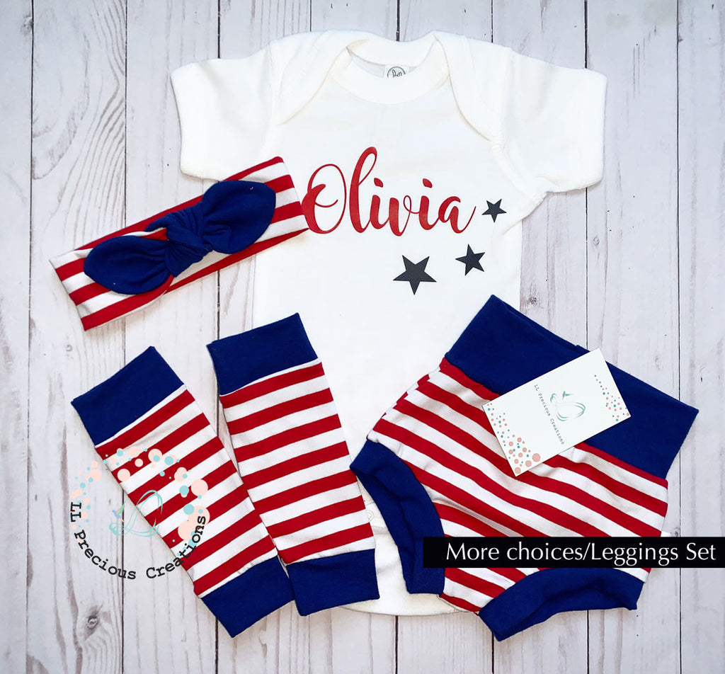 Baby's 1st Fourth of July Independence Gender Neutral Personalized Outfit Baby's First Patriotic Day outfit #llpreciouscreations #4thofJuly #Independencedayoutfit #babybummies #highwaistbummies #legwarmers #redandblue #bluestars #4thofJulybaby #babygirloutfit #babyboyoutfit #redstripes #bluestripes #starsandstripes #cominghomeoutfit #baby'sfirstof4t