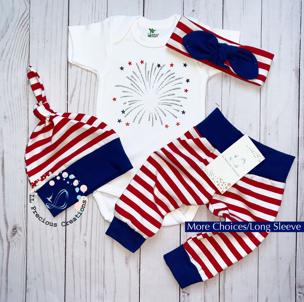 Baby's First 4th of July Outfit Newborn Baby Outfit Independence Day Clothes Red Stripes and Blue Stars by LL Precious Creations #4thofJuly #Independencedayoutfit #independencebaby #RedandBlue #Redstripes #BlueStars #RedBlueWhite #newbornbaby #cominghomeoutfit #redandblue #redstripes #bluestars #personalizedoutfit #personalized4thofJuly #1stFourthofJuly #newbornbabyboy #genderneutraloutfit #llpreciouscreations