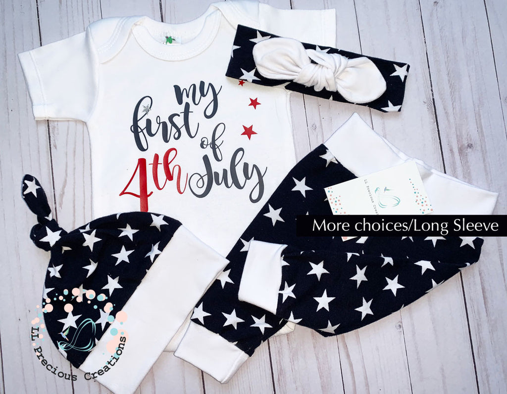 My 1st Patriotic 4th of July Gender Neutral outfit Baby's First Independence Day outfit #llpreciouscreations #4thofJuly #Independencedayoutfit #4thofJulybaby #babygirloutfit #babyboyoutfit #redstripes #bluestripes #starsandstripes #cominghomeoutfit #baby'sfirstof4th