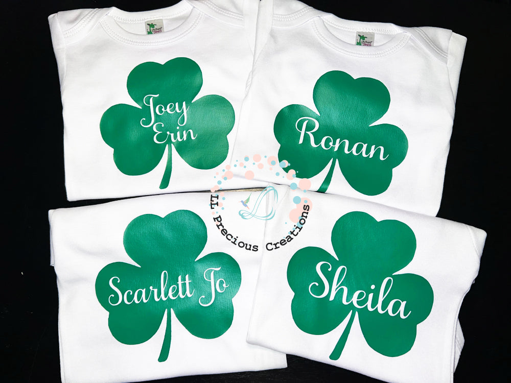 Shamrock St.Patricks Day Personalized Baby Outfit by LL Precious Creations, Newborn Baby Outfit, Baby's First St. Petes #llpreciouscreations #newbornbaby #babysfirststpetes #1stStPatricksBaby #Cominghomeoutfit #personalizedoutfit #greenstripes #shamrockbaby #handmade #newbornbabyoutfit  