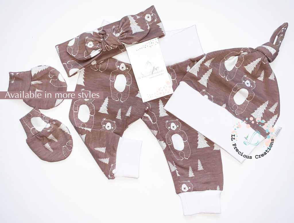 Gender Neutral Brown Bear Baby Leggings Headband Hat Outfit by LL Precious Creations #babyoutfit #brownleggings #brewnbearleggings #babypants #newbornbabyoutfit #babygirloutfit #babyboyoutfit #babyboypants #babyleggings #babypants #cominghomeoutfit #newbornbabygirl #babygift #babyshowergift #llpreciouscreations