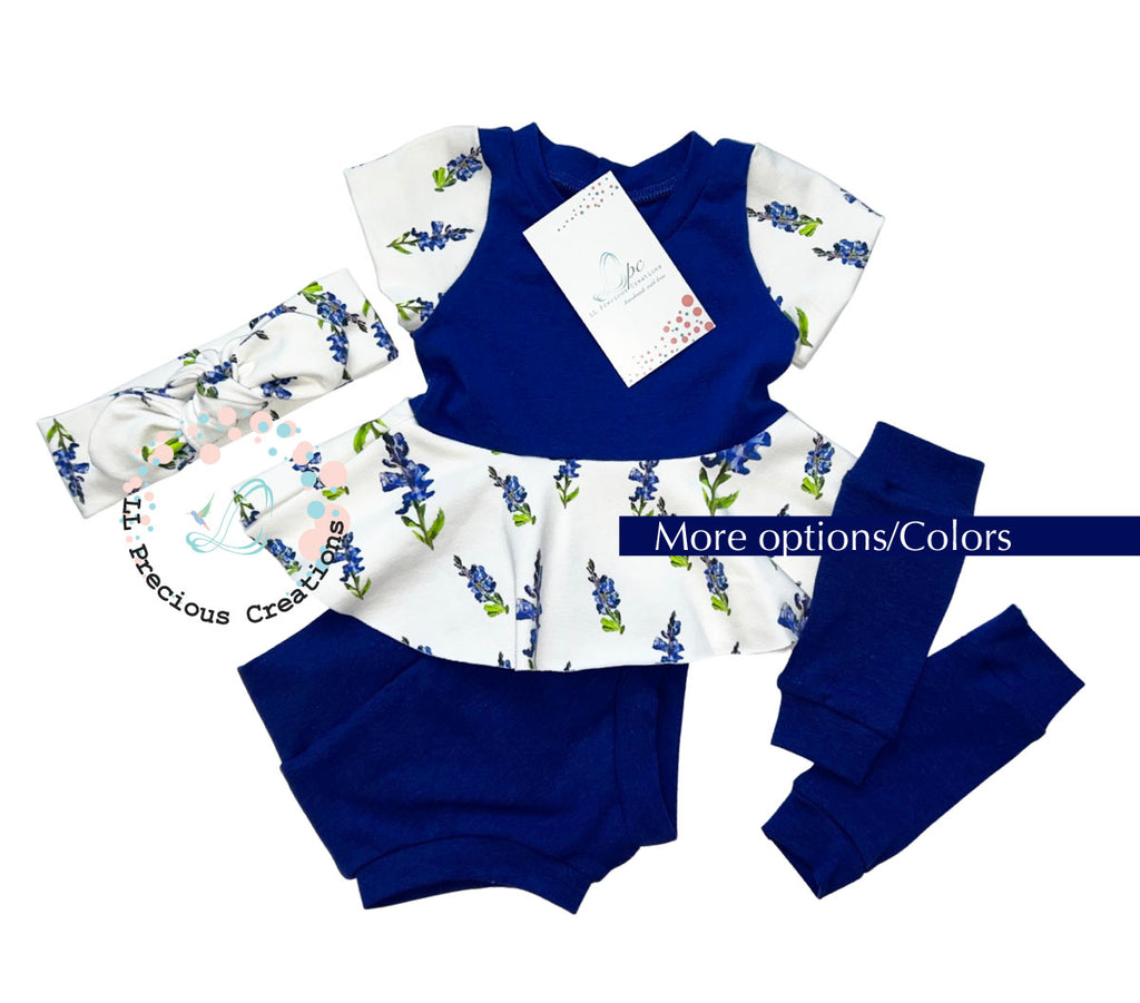 Baby Girl Blue Floral Peplum Bummie Outfit Baby girl clothes #babyshowergift #babygirlshorts #newbornbabygirl #llpreciouscreations