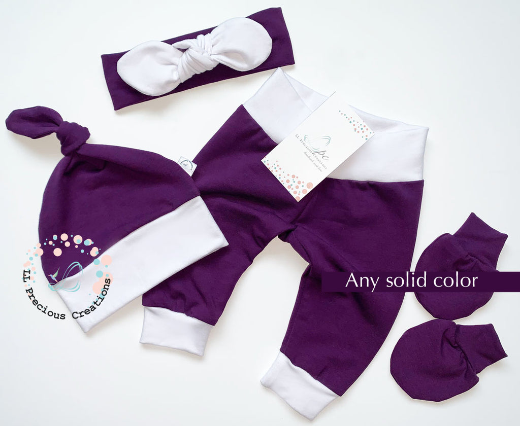 Handmade Baby Coming Home Outfits  by LL Precious Creations #llpreciouscreations #babyoutfit #newbornbaby #purplebabyoutfit #handmade