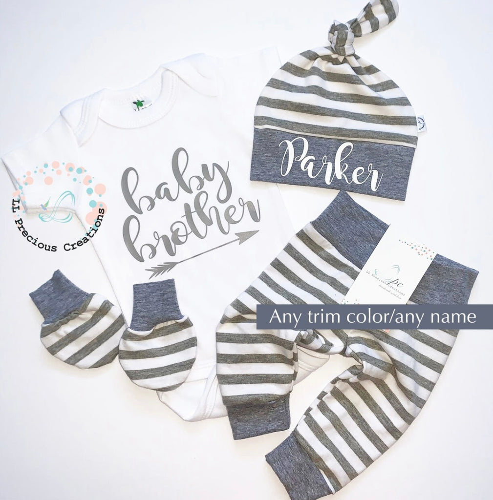 Little Brother Newborn Baby Boy Outfit Baby Shower Gift #llpreciouscreations #littlebrother #navybabyoutfit #babyboy #newbornbabyboy #cominghomeoutfit #babygift #littleboyoutfit #handmade #babyfashion #highqualityclothes