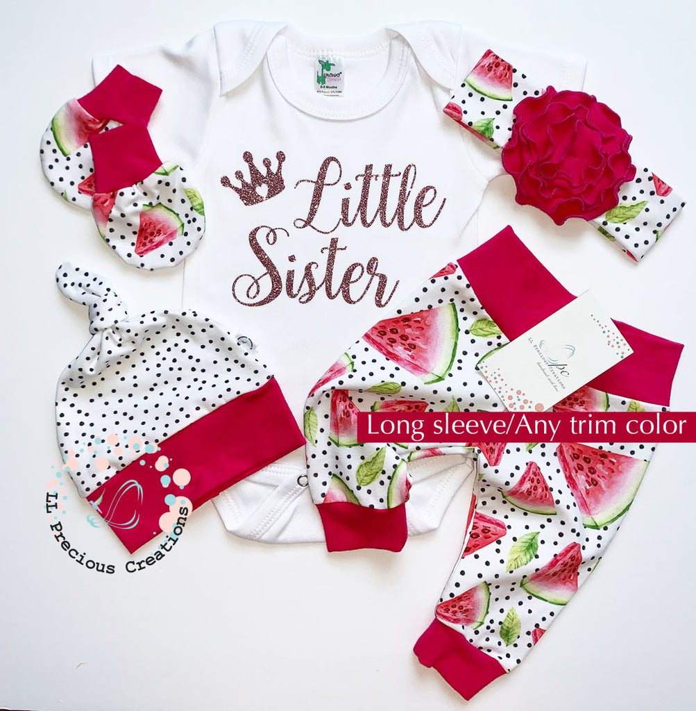 Organic Watermelon Coming Home Outfit Little Sister Newborn Baby Girl Set