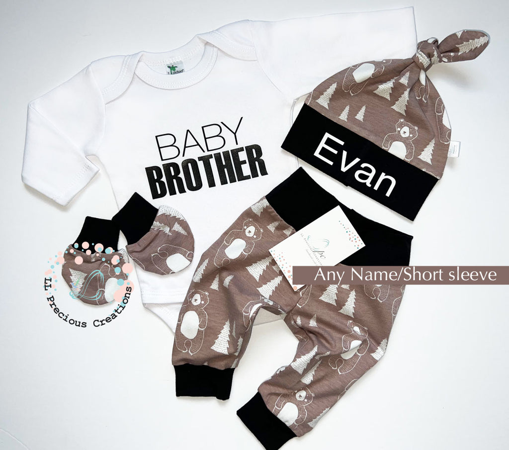 Personalized Baby Boy Organic Bear Outfit Newborn Baby Brother Outfit