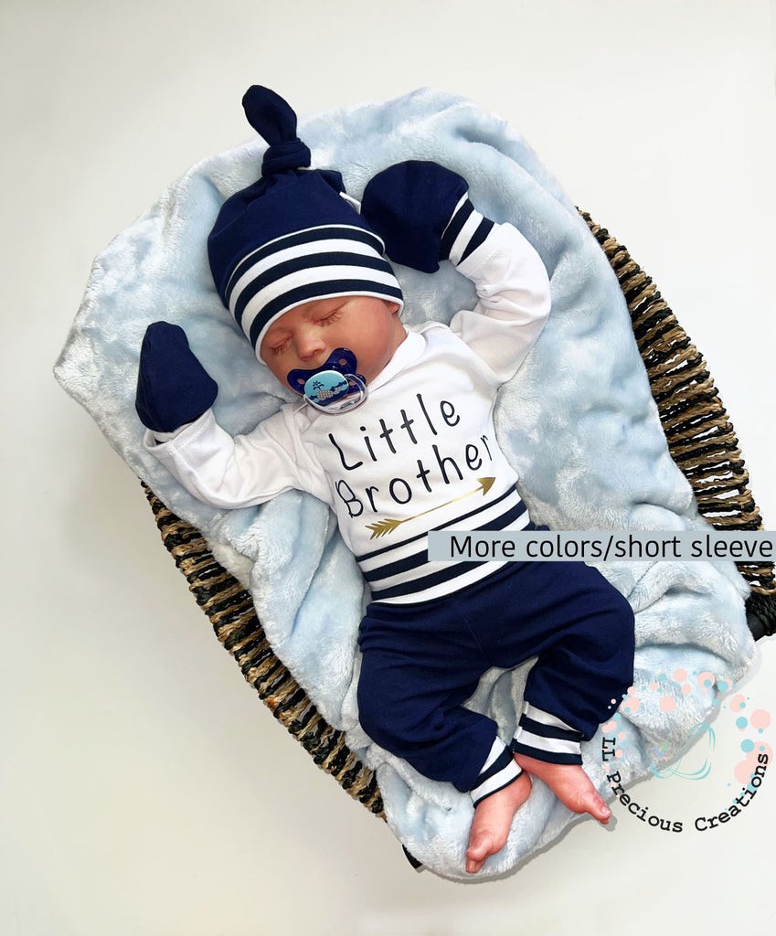 Little Brother Newborn Baby Boy Outfit Baby Shower Gift #llpreciouscreations #littlebrother #navybabyoutfit #babyboy #newbornbabyboy #cominghomeoutfit #babygift #littleboyoutfit #handmade #babyfashion #highqualityclothes