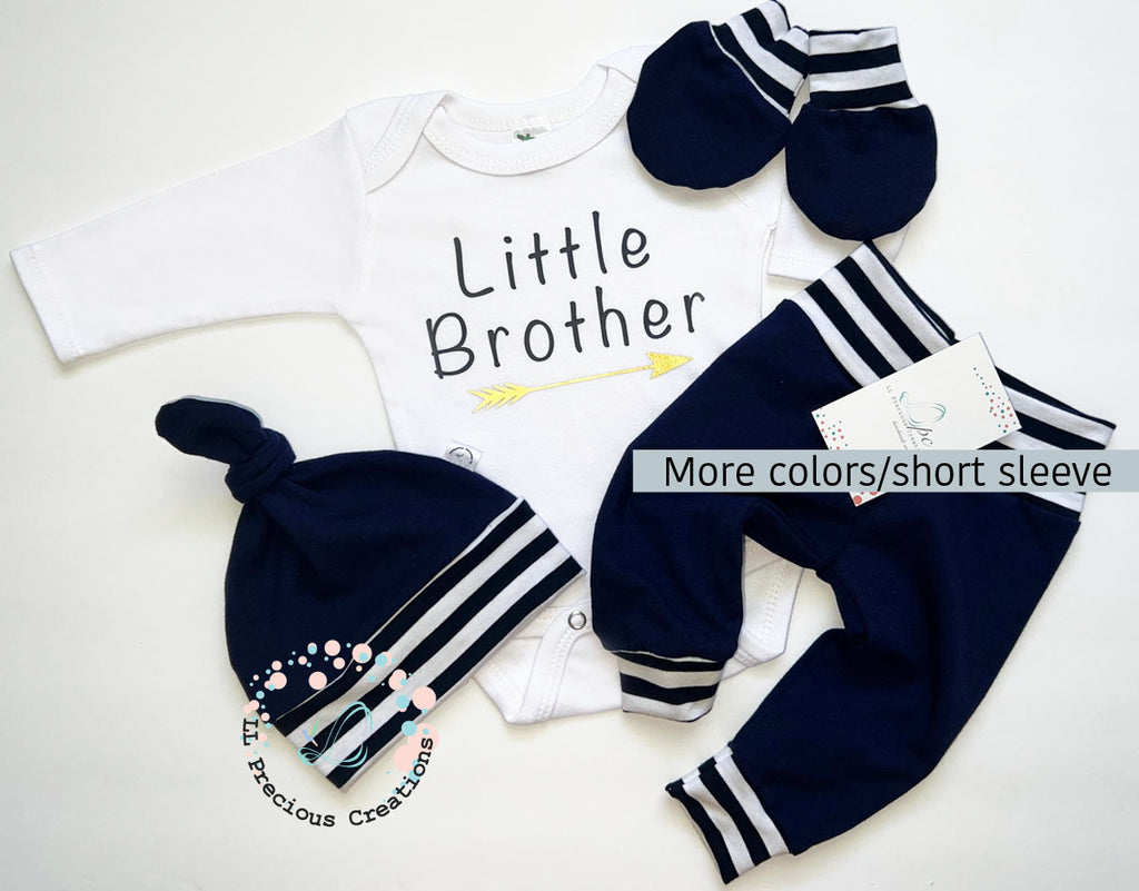 Little Brother Newborn Baby Boy Outfit Baby Shower Gift #llpreciouscreations #littlebrother #navybabyoutfit #babyboy #newbornbabyboy #cominghomeoutfit #babygift #littleboyoutfit #handmade #babyfashion #highqualityclothes