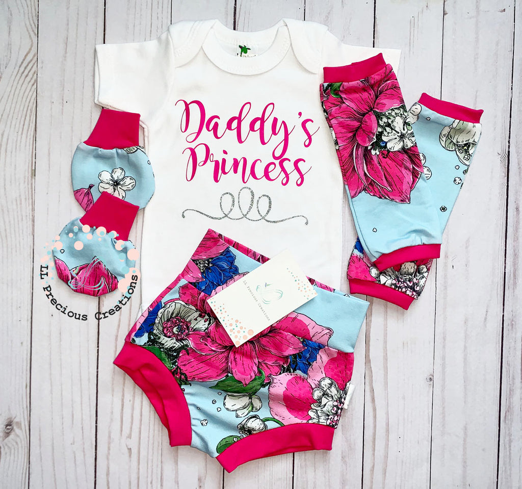  Fuchsia Floral Baby High Waist BUMMIES Shorts Daddy's Princess Outfit 