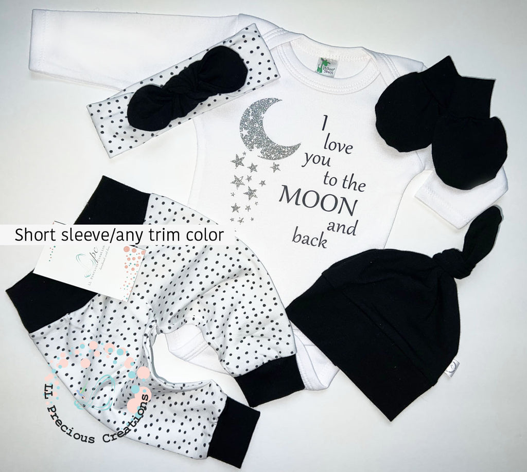 Love You To The Moon Gender Neutral Polka Dot Baby Outfit Newborn Clothes