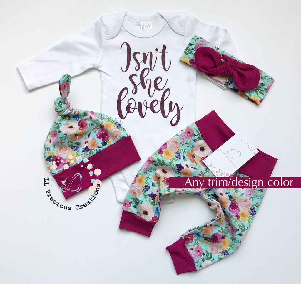 Isn't She Lovely Organic Wildflower Floral Baby Girl Coming Home Outfit  #llpreciouscreations #newbornbabygirl #organicbabyoutfit