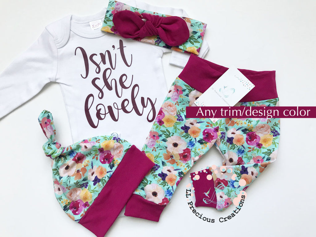 Isn't She Lovely Organic Wildflower Floral Baby Girl Coming Home Outfit #llpreciouscreations #newbornbabygirl #organicbabyoutfit