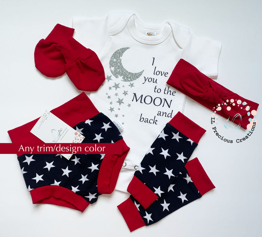 Baby Stars and Moon High Waist Bummies Outfit Set Navy Red