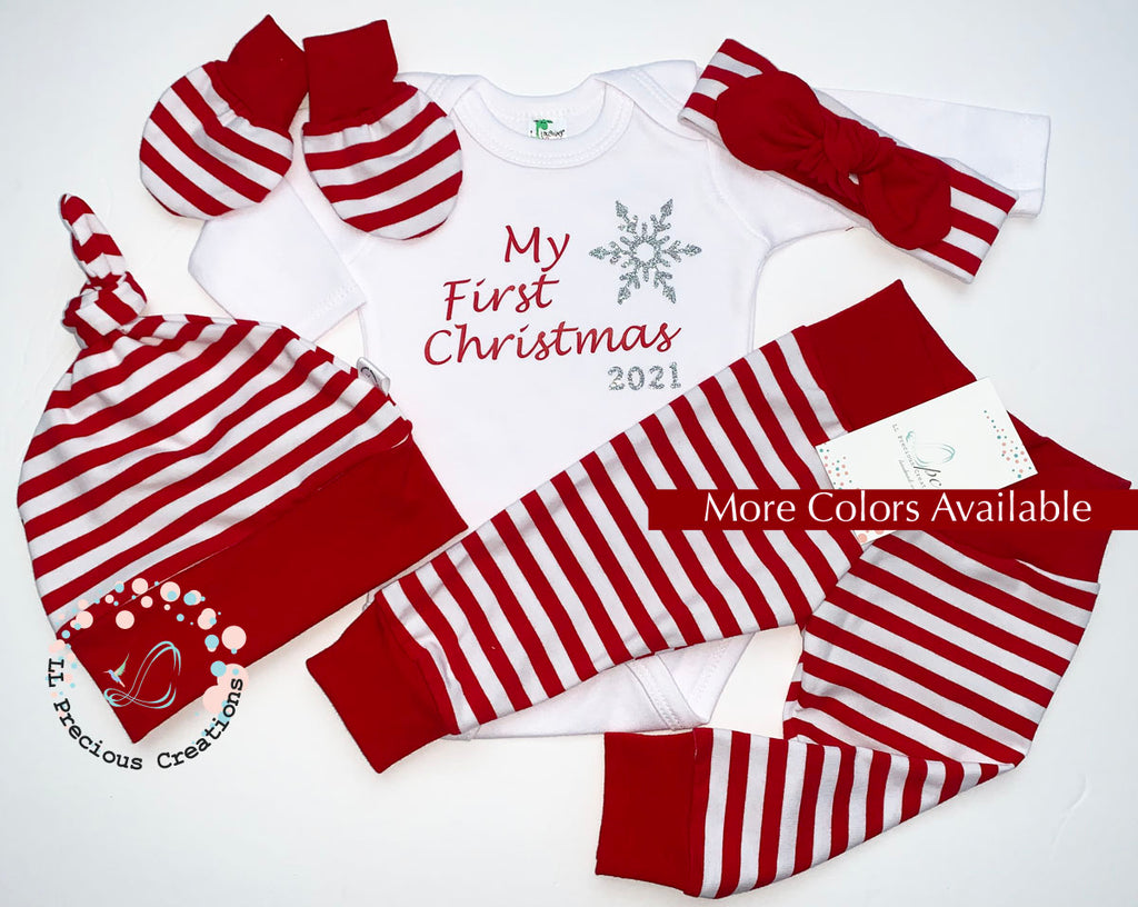 My 1st Christmas 2022 Outfit Baby Red Stripes Green Unisex Clothes Newborn Coming Home Outfit 