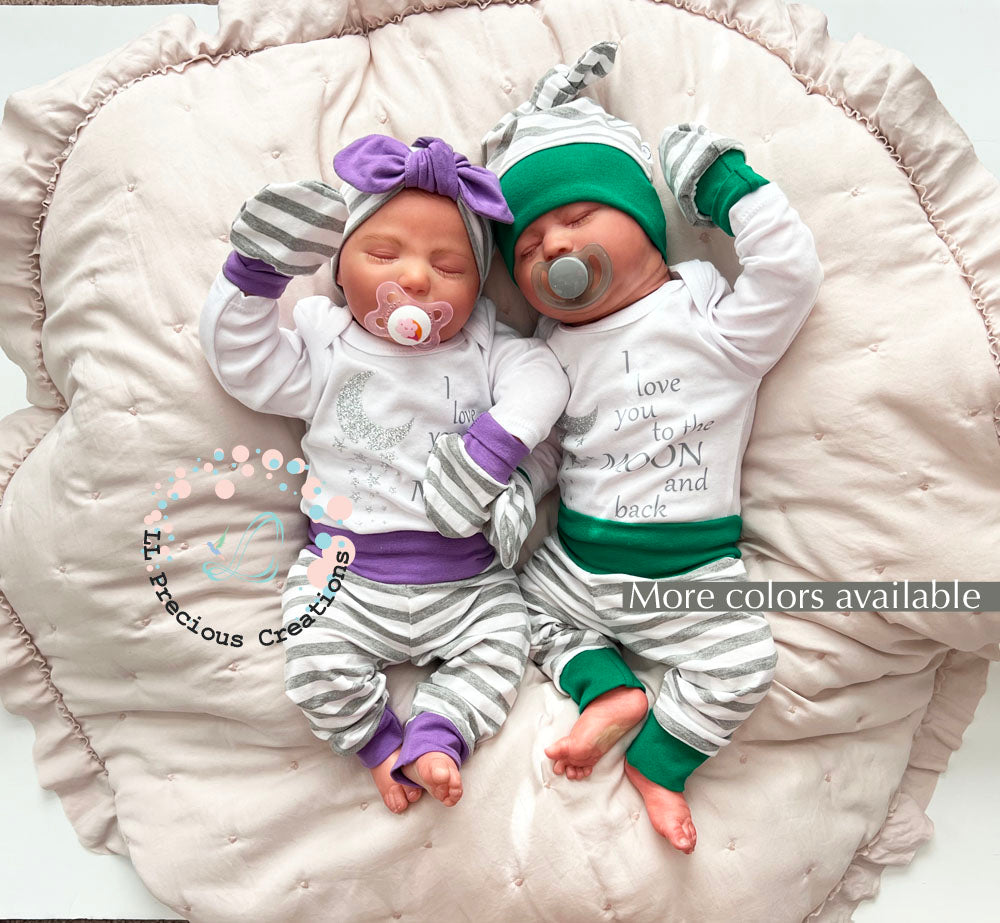 Twins Matching Outfits I LOVE YOU TO THE MOON AND BACK BABY OUTFIT SET #llpreciouscreations #newbornoutfit #cominghomeoutfit #babyshowergift