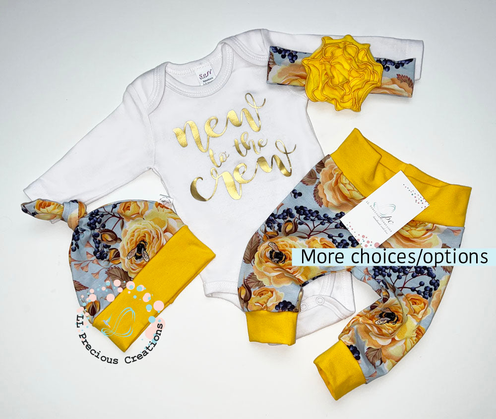 New to the Crew Organic Newborn Outfit New to the Crew Baby Girl Floral Outfit Baby Shower Gift #llpreciouscreations #newbornbabygirl #babygirloutfit #newtothecrew #fbabyboyoutfit #genderneutraloutfit #highqualityclothes #babyclothes #babyfashion #newbornbabygirl #cominghomeoutfit #babygift #momtobegift #llpreciouscreations