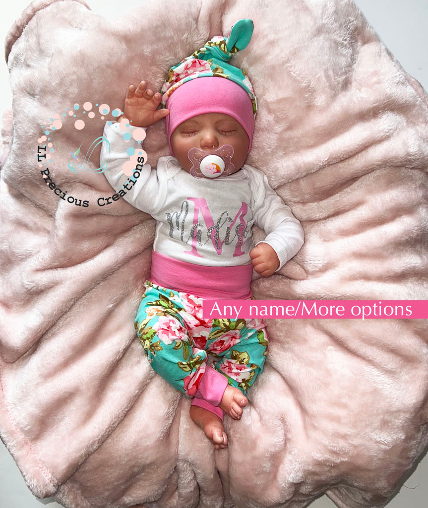 LL Precious Creations Handmade Baby Outfit Newborn Baby Girl Personalized Baby Outfit Floral Teal Newborn Outfit Baby Shower Gift #llpreciouscreations #newbornbabygirl #babygirloutfit #newtothecrew #personalizedoutfit #floraloutfit #highqualityclothes #babyclothes #babyfashion #newbornbabygirl #cominghomeoutfit #babygift #momtobegift