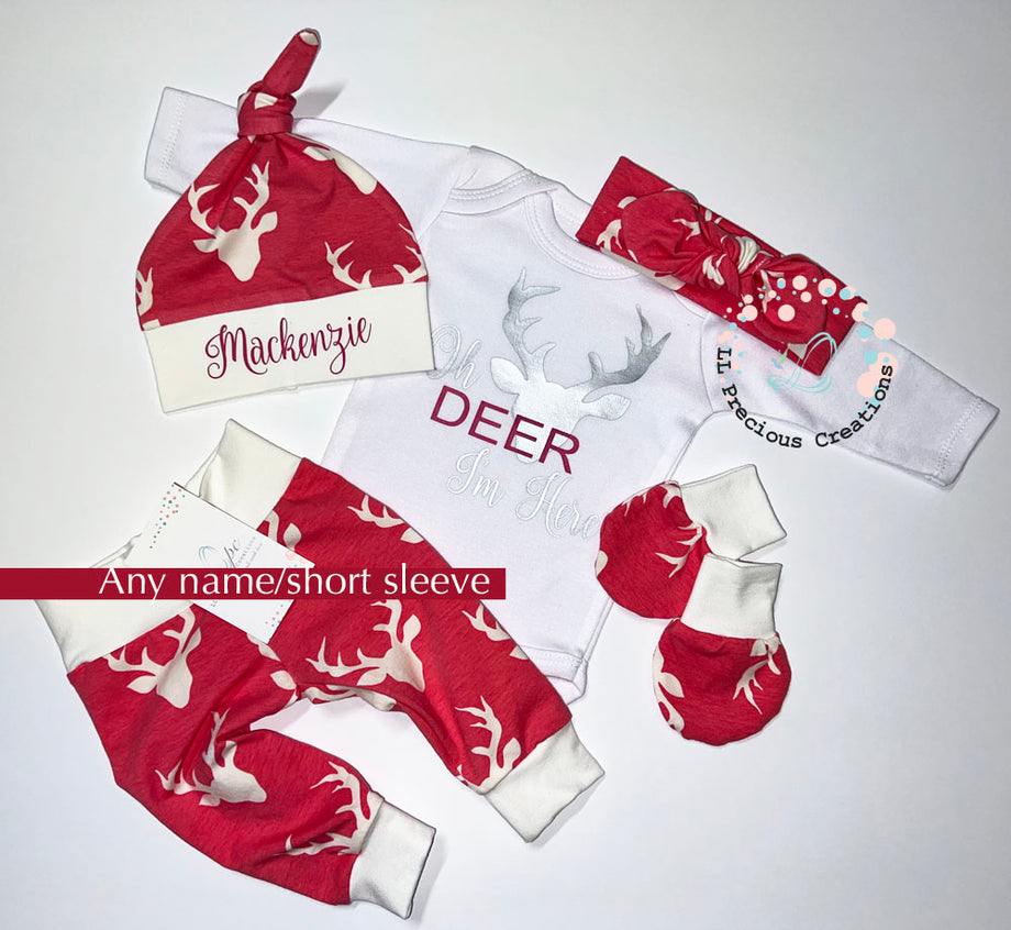 OH DEER I'M HERE PERSONALIZED NEWBORN BABY GIRL COMING HOME OUTFIT – LL  Precious Creations