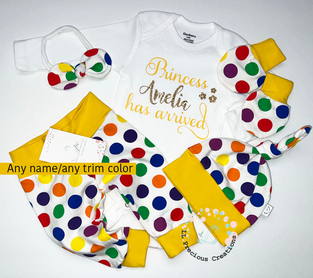 PERSONALIZED BABY GIRL POLKA DOT OUTFIT NEWBORN BABY GIRL