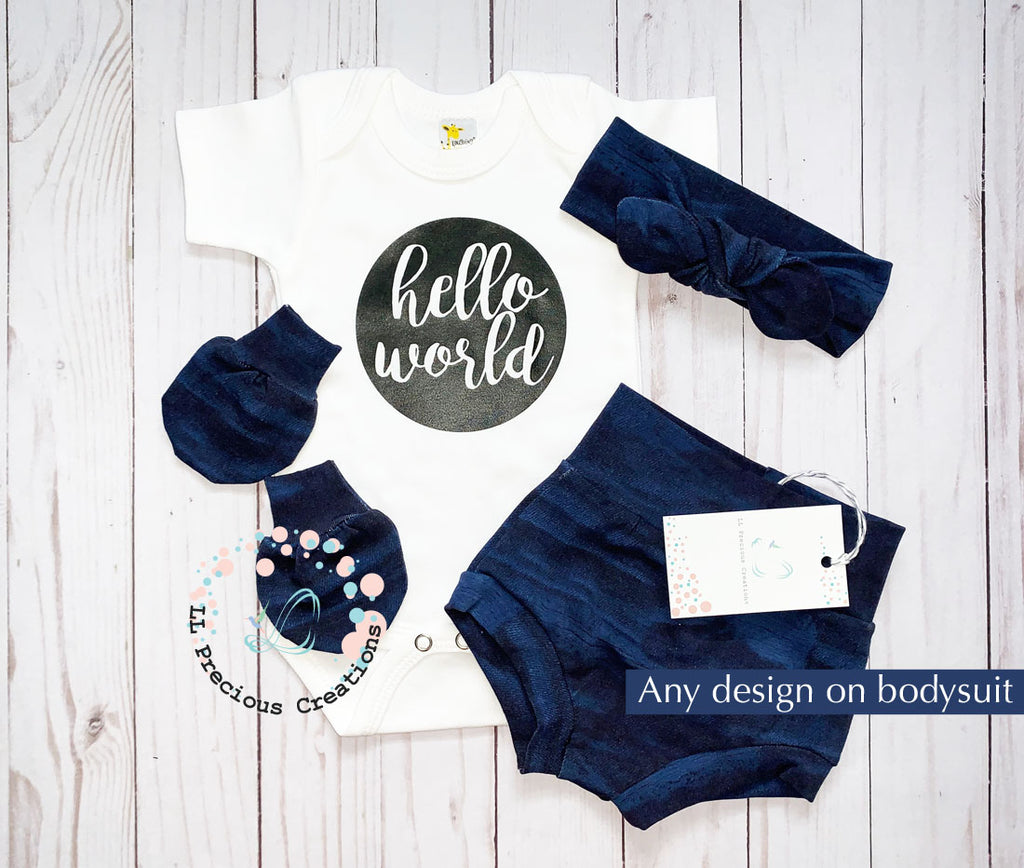 High Waist Bummies Outfit Hello World Organic Gender Neutral Baby Set