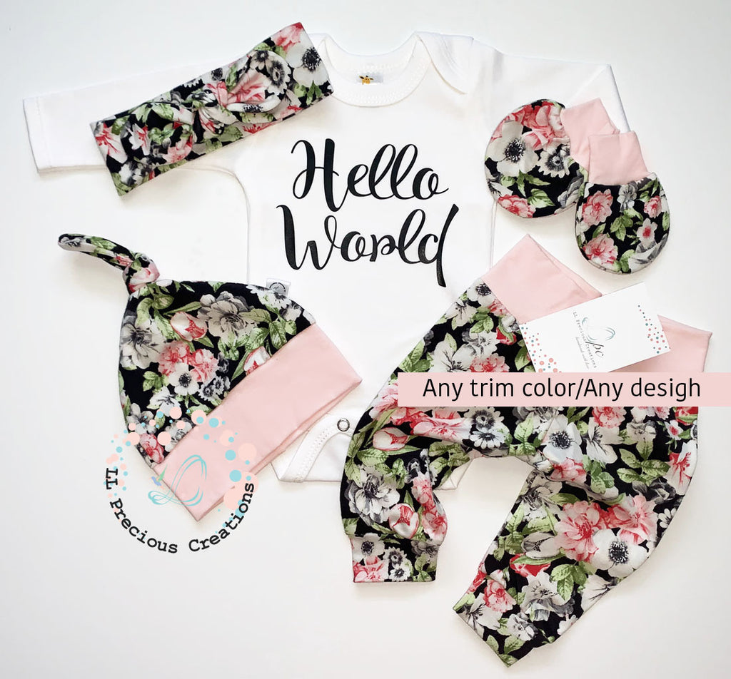 Wildflower Hello World Baby Girl Coming Home Outfit Set