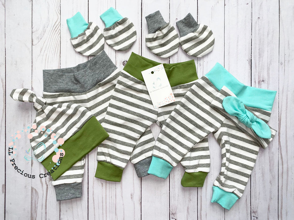 Gender Neutral Striped Baby Coming Home Outfit Set 