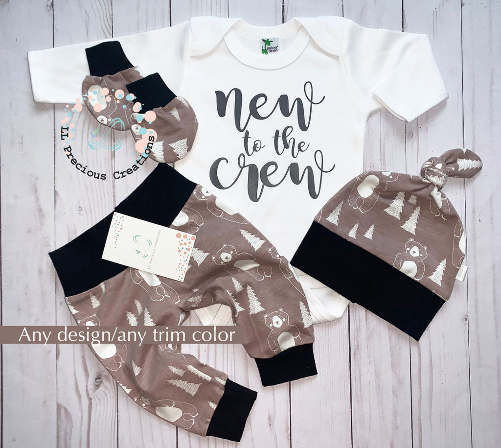 New To The Crew Baby Boy Outfit Set Coming Home Outfit  #llpreciouscreations  #newtothecrew #cominghomeoutfit #newbornbabyboy