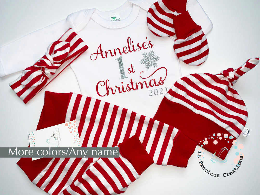 Red Stripes Baby Christmas Outfit #LLPreciousCreations