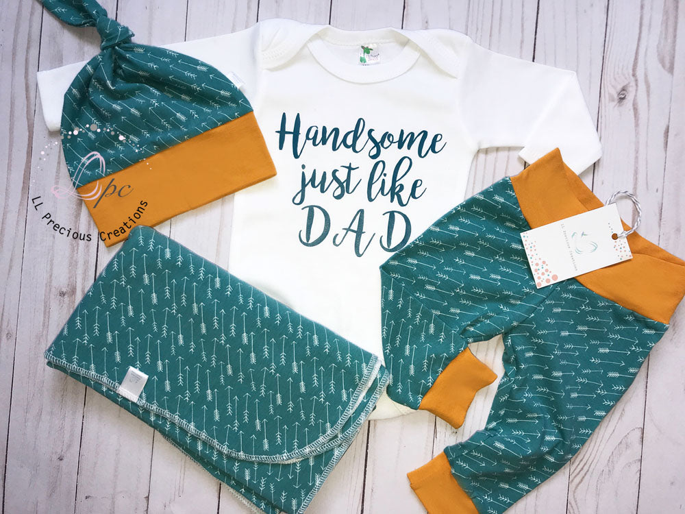 Handsome Just Like Dad Baby Boy Newborn Coming Home Outfit 