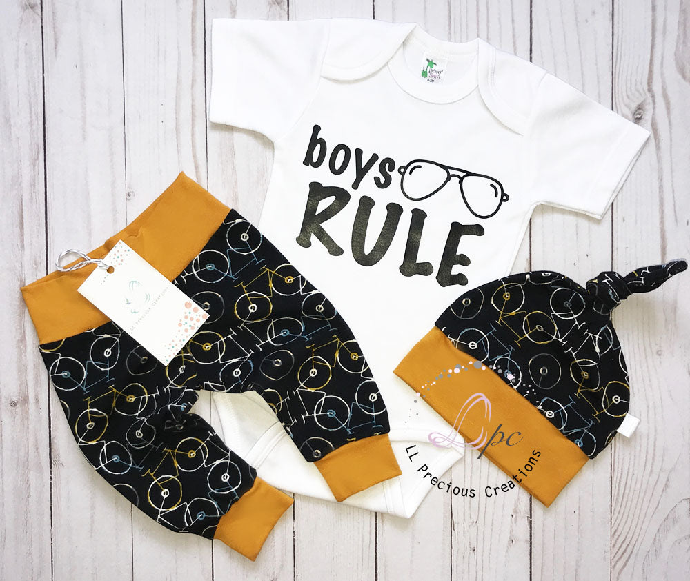 BOYS RULE 3 PCS. NEWBORN COMING HOME BABY BOY OUTFIT LL Precious Creations