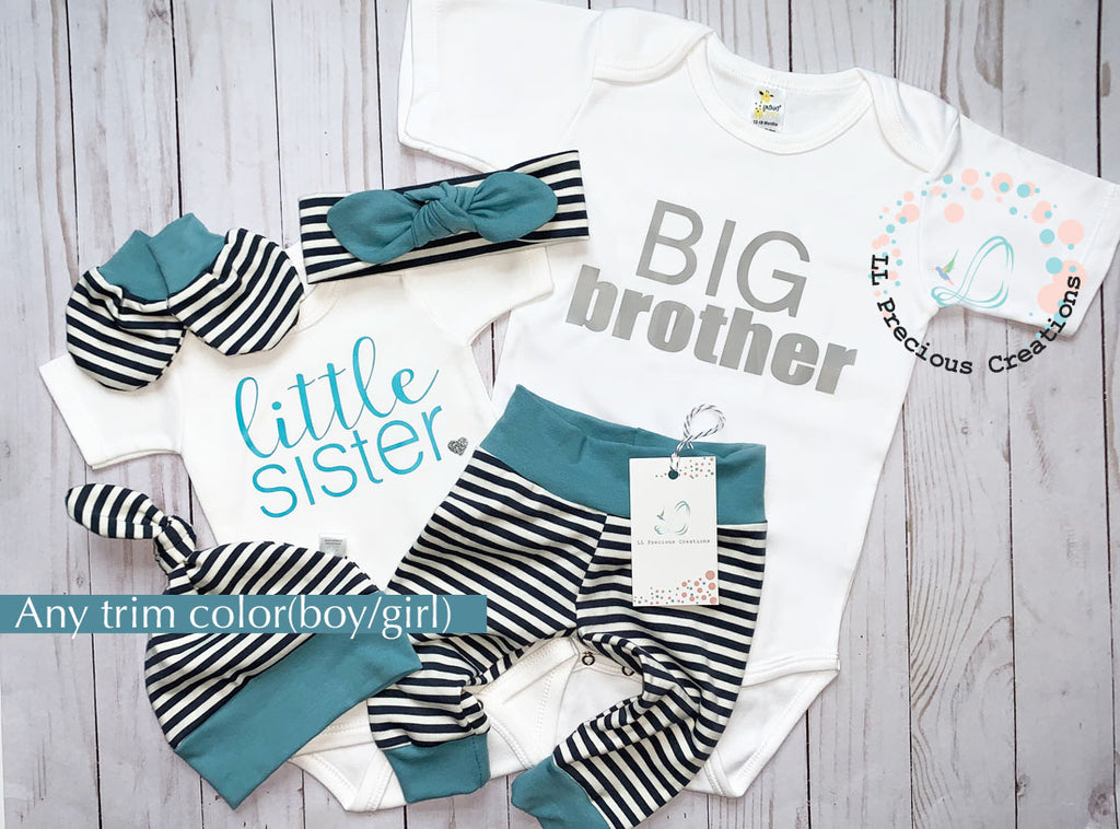 Matching Little Sister/Big Brother striped sibling outfits