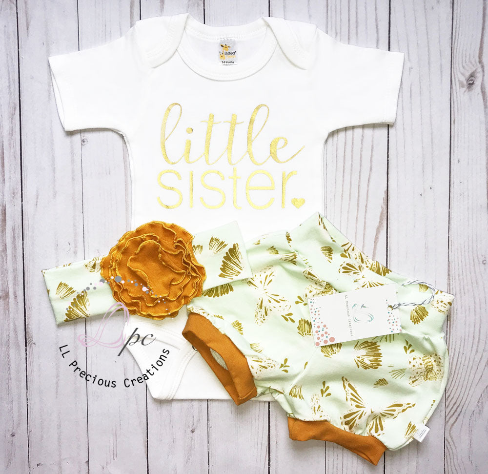 Sweet Mint Little Sister Baby Girl Bloomer Set Summer Outfit